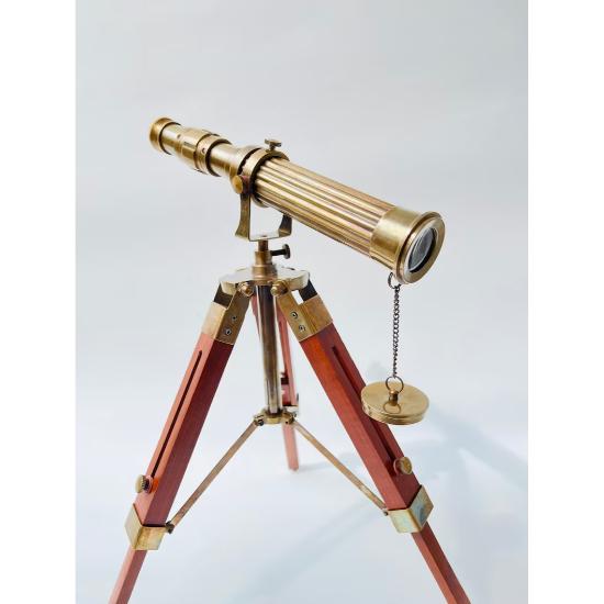 Victorian Nautical 10" Brass Antique Working Telescope With Wooden Tripod Stand - Marine Spyglass Telescope
