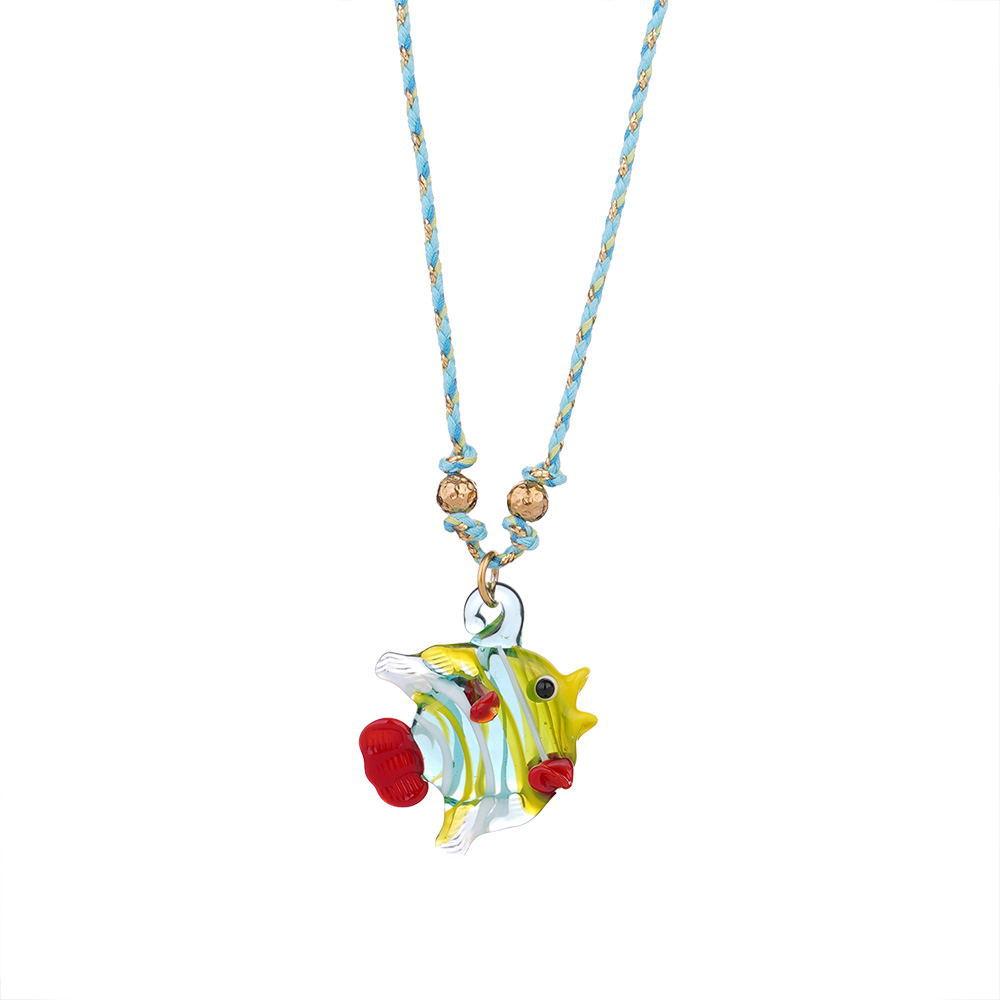 Elegant Fish Pendant Necklace Adjustable Rope Chain Unique Marine Organism Glass Charm Choker Fashion Accessory Present Jewelry