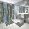 4 Pack Colorful Wood Digital Printing Polyester Shower Curtain Punch-Free Partition Bathroom Set With Waterproof Pad