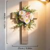 Easter Cross Wreath Door Sign,Artificial Flower Spring Greenery Leaves for Party Festival