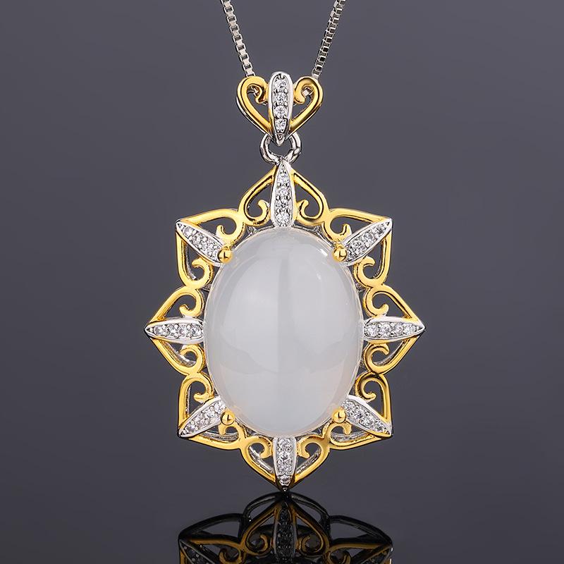 

Ювелирное изделие имитация натурального хетяньского нефрита новое ожерелье женское ретро позолоченный нефрит натуральный халцедон кулон