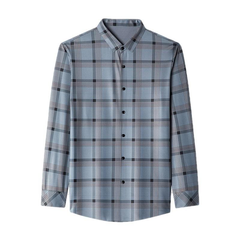 Autumn New Seamless Long-Sleeved Shirt Middle-Aged Men's Thin Plaid Shirt Dad Casual Shirt