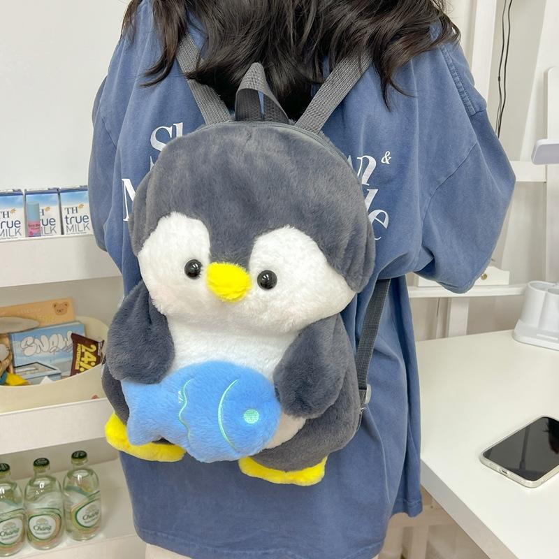 New Cute Plush Penguin Backpack Women's Cartoon Lesser Panda Shoulder Crossbody Bag Girl Fashion Knapsack Kawaii Animal Rucksack