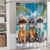 Lustiger Katzen-Duschvorhang Ozeanstrand-Thema Niedliches Lustiges Tier Palmenblatt Tropische Pflanze Sommersonnenlicht Naturlandschaft Nautisch