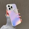 For iPhone 14 Pro Max Matte Case Laser Effect Pearls Heart Decor Smart Phone Cover with Wrist Strap