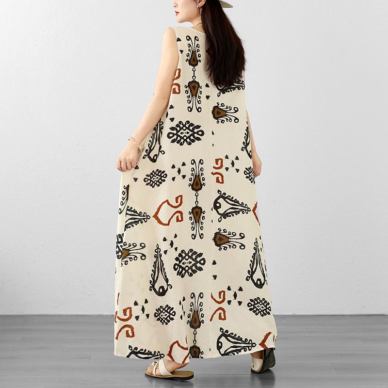 DIMANAF 2026 Women Plus Size Summer Beach Loose Lady Long Dress Vest Sleeveless Vintage Oversize Maxi Print Sundress Clothing