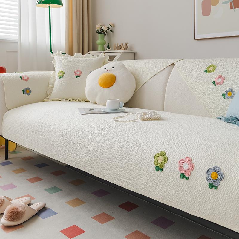 

Чехол для дивана с вышивкой на все сезоны, монохромный, цветочный узор, декоративные чехлы для сидений, нескользящее сращивание, украшение для дома 70x70cm