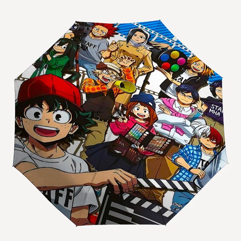 1pc My Hero Academia Staff MHA Automatic Opening Umbrella, Portable 3-Fold Design, 8-Bone Iron Frame Outdoor Umbrella, Ideal Gift for Fans, Travelers,