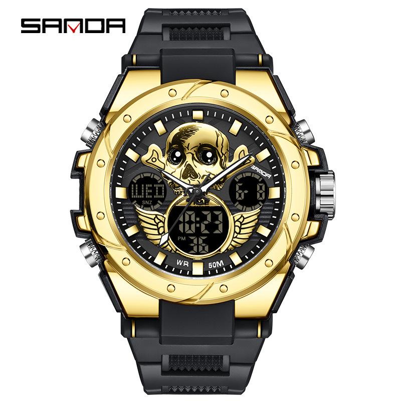 Sanda Watch New Lighting Male School Fashion Trend Digital Electronic Watch Multifunctional Waterproof And Shockproof Men'S Watch