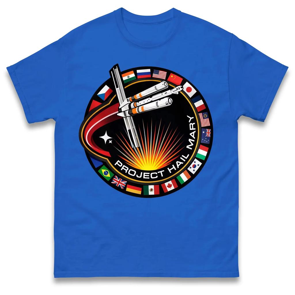 2026 Summer Unisex Fash Project Hail Mary Spaceship With Nation Flags Mission Patch 100cotton Unisex Outdoor Leisure Shirt
