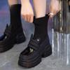 Platform Loafers Women's  Autumn New Mid-Tube Stretchy Socks Boots Block Heel British Heightened Small Leather Shoes