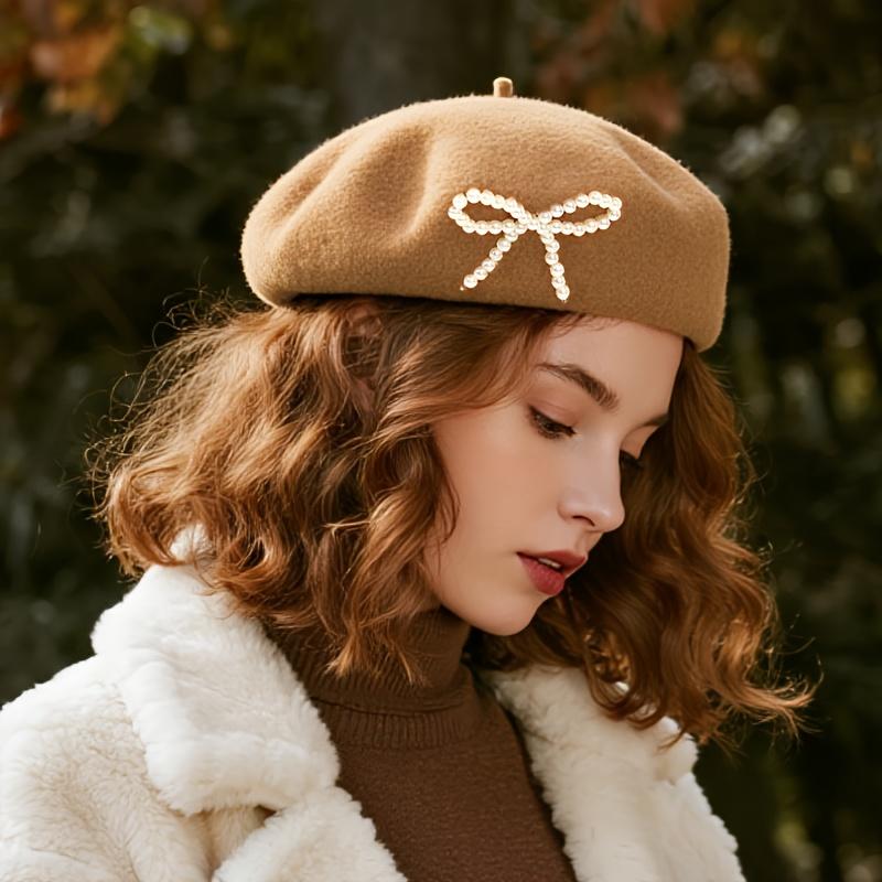 1pc Solid Color Women's New Bow Wool Beret, Suitable for Daily Use, Available in Multiple Colors