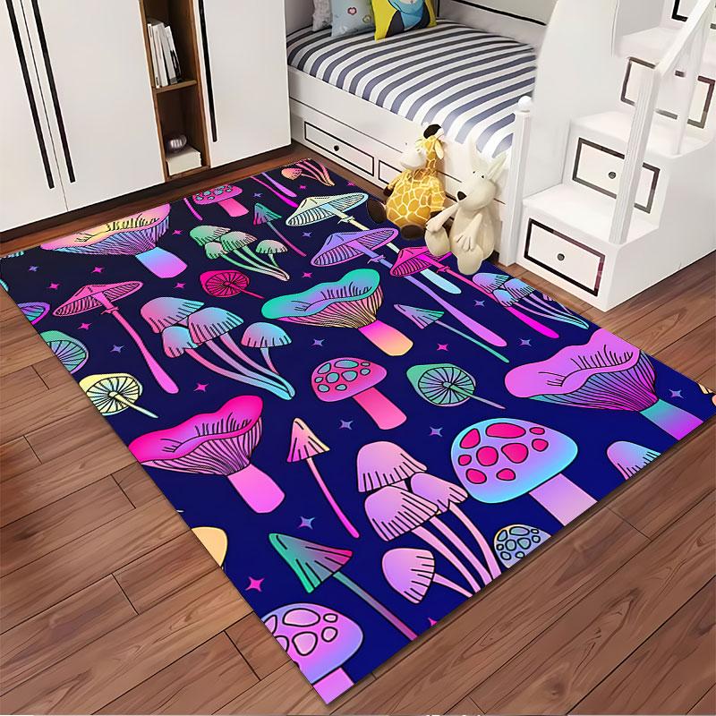 Colorful Neon Mushroom Pattern Suitable As a Non-slip Mat for the Living Room or Bedroom Sofa