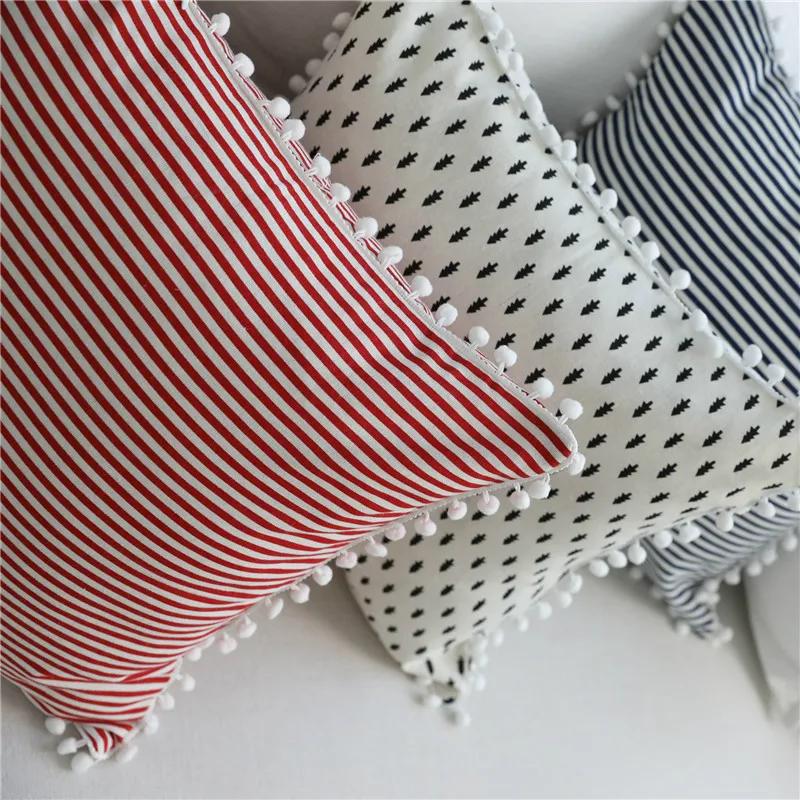 45x45cm Classic Striped Living Room Sofa Cushion Cover With White Ball Cotton Throw Pillow Case Home Decoration
