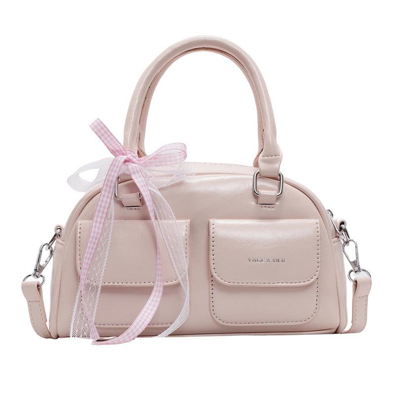 French Sweet Fashion High Sense Portable Boston Bag Niche Design Simple Solid Color Commuter Messenger Bag Women