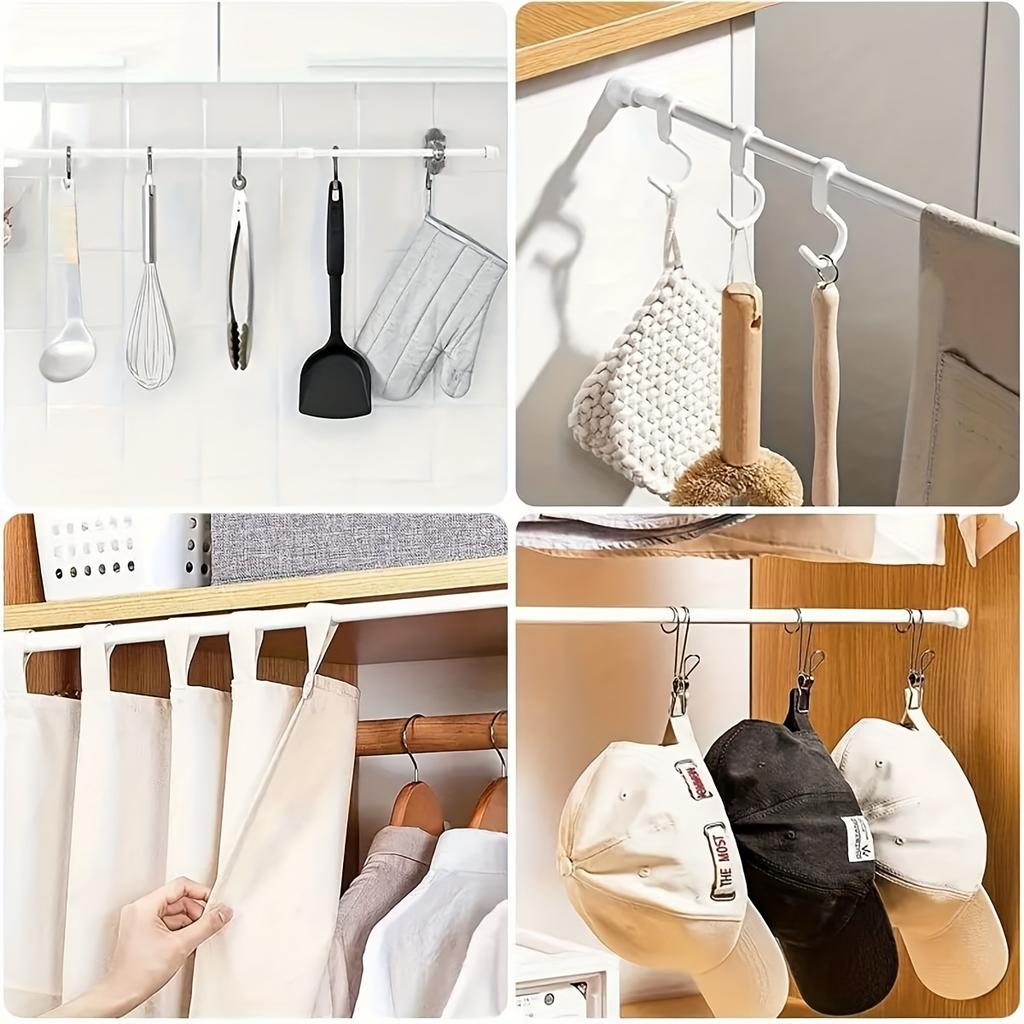 Adjustable Tension Curtain Rod, Multi-Purpose No-Drill Metal Extendable Rod for Bathroom, Kitchen, Window Sill, Balcony, Living Room