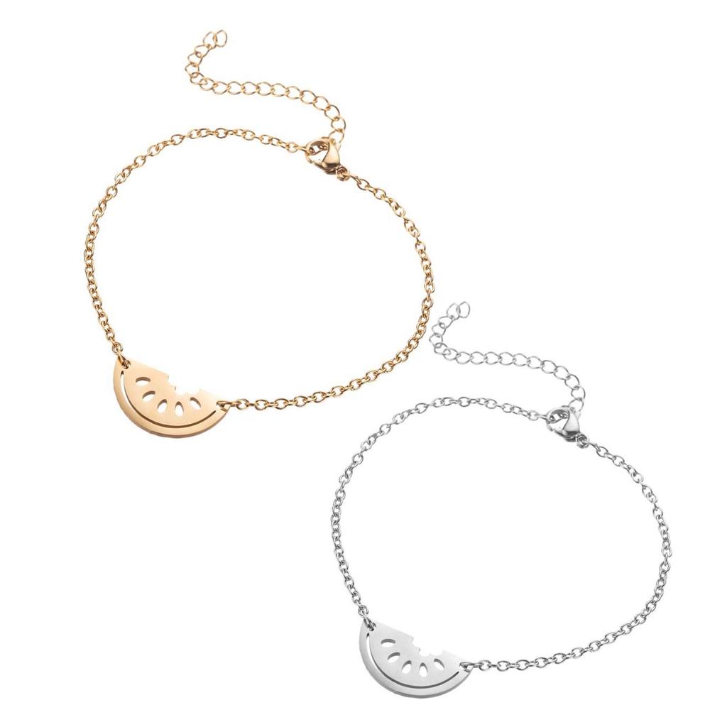 Fashionable Watermelon Charm Bracelet Stainless Steel Handchain Adjustable Length Wristchain Accessory for Women
