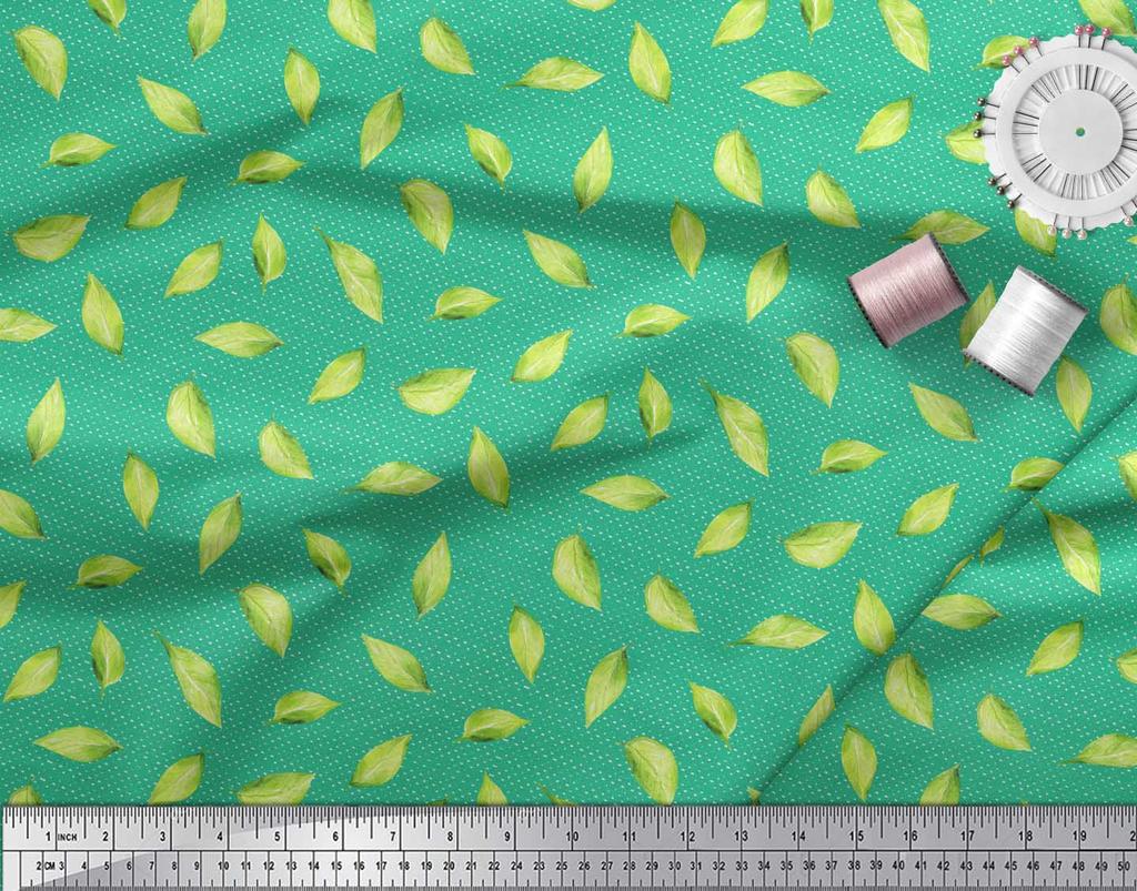 Soimoi Red Poly Crepe Fabric Hosta Leaves Print Fabric by the metre 42 Inch