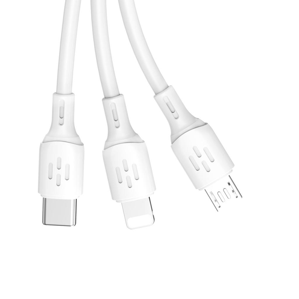 3in1 Cable USB-A To USB-C Micro USB iPhone Lightning 480Mb/s 1.2m White
