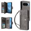 Phone Case For Google Pixel 10/10 Pro/9/9 Pro ,Zipper Wallet Rivet Decor Leather Cover with Wrist Strap