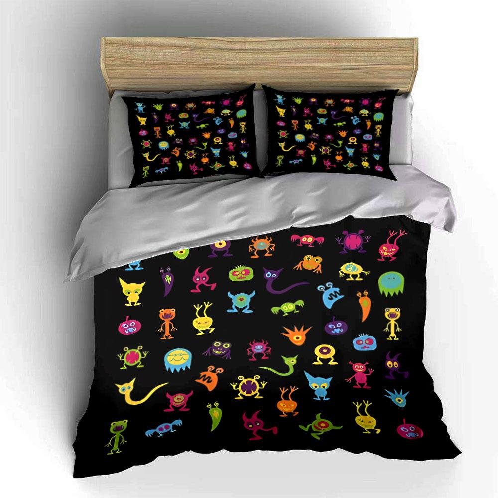 Cartoon Monster Print Kids Decor Multiple Sizes Kid'S And Adults' Bedroom Exquisite 3Pc Bedding Set, Gift