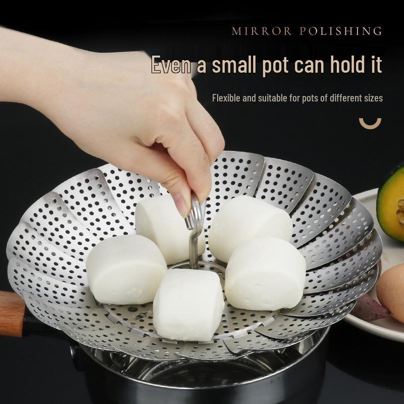304 Stainless Steel Telescopic Steamer Basket & Folding Rack for Steamed Buns
