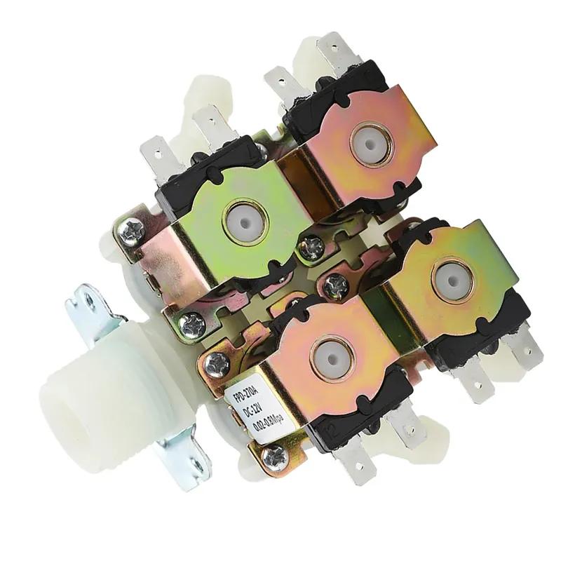 DC 12V/24V/220V G3/4" 1 in 4 out Plastic Electromagnetic Valve Normally Closed Water Drain Valve Electric Water Inlet Solenoid