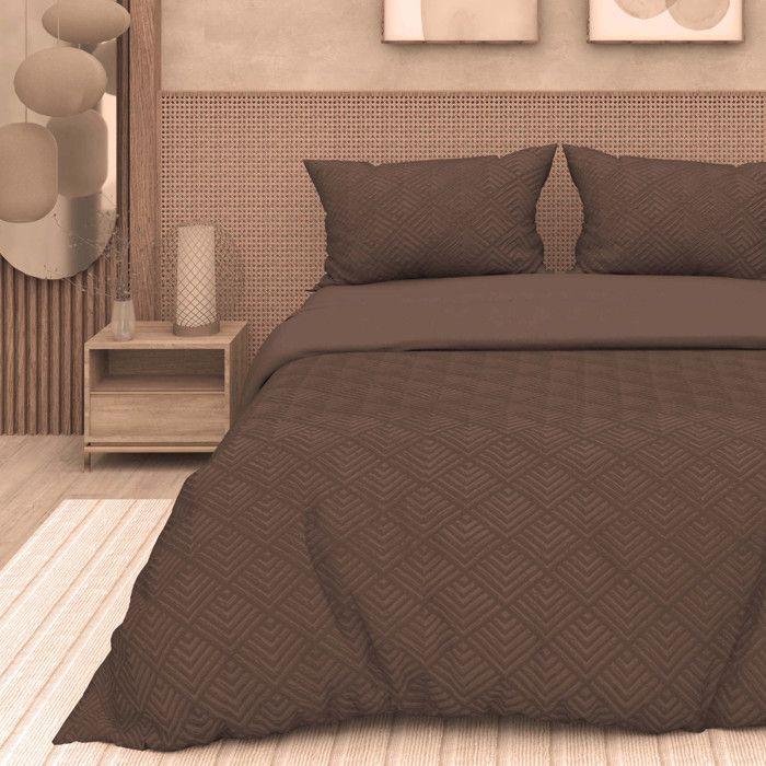 Parure housse de couette 3D microfibre 260x240 cm GAIA brun, par Soleil d'Ocre