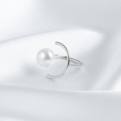 European and American Geometric Opening Imitation Pearl Ring, Fashionable and Versatile, Cold and Trendy New Popular Tail Ring Ring