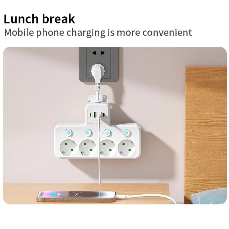 Multipresa EU con Interruttori Individuali e 4 Prese AC – Design Portatile, Porte USB/Type-C Opzionali