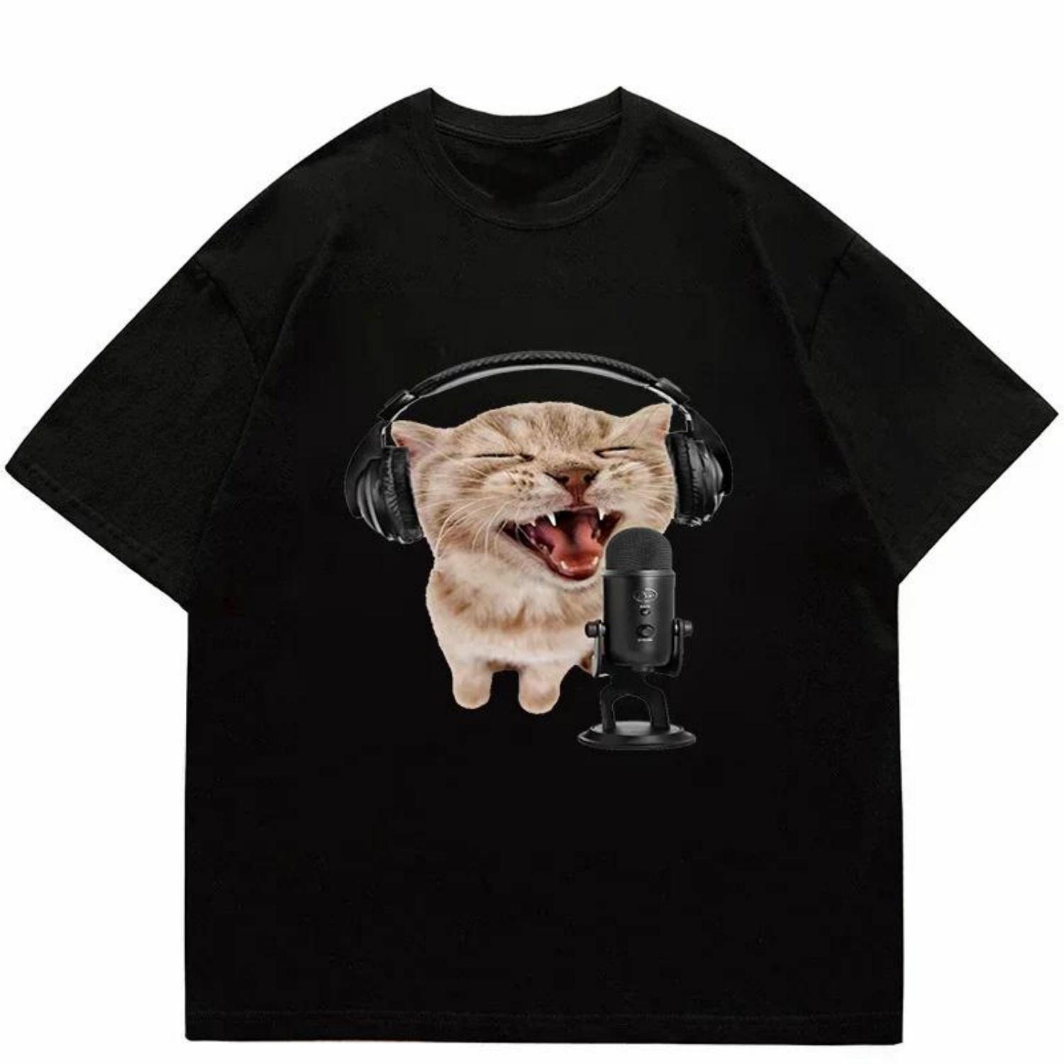 

Top Style Noble Cat Love Music Tshirt Cute Cat Print Short Sleeved Tshirt Harajuku Fashion Couple Loose Street Style Y2K XXXXXL