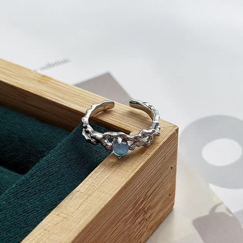 Niche Texture Inlaid Moonstone Zircon High-End Sense Personality Opening Retro Ring Women