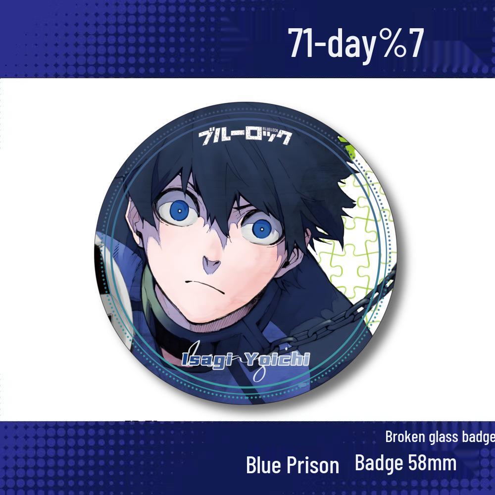 

Blue Lock Anime Laser Button: Yoichi Isagi, Meguru Bachira & Kensuke Kunigami Merchandise 58mm with Broken Film