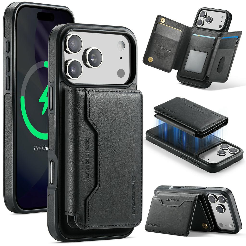 MAGKING K3 Series For iPhone 17 Pro Case Compatible with MagSafe Wallet PC + TPU + PU Phone Cover