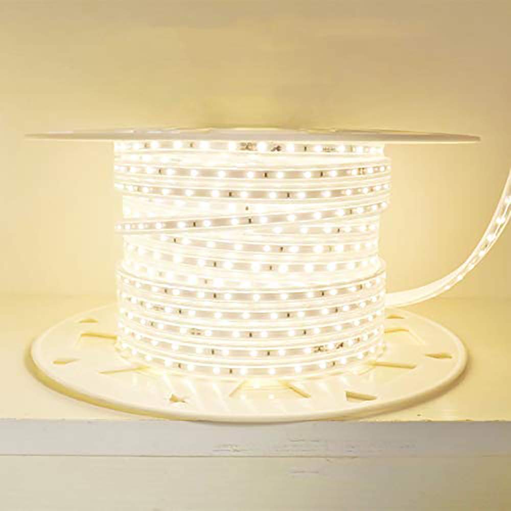 100V Waterproof LED Strip Light, 120 LEDsm, Ambient Lighting, No Wiring Required, Plug and Play (5m, White)