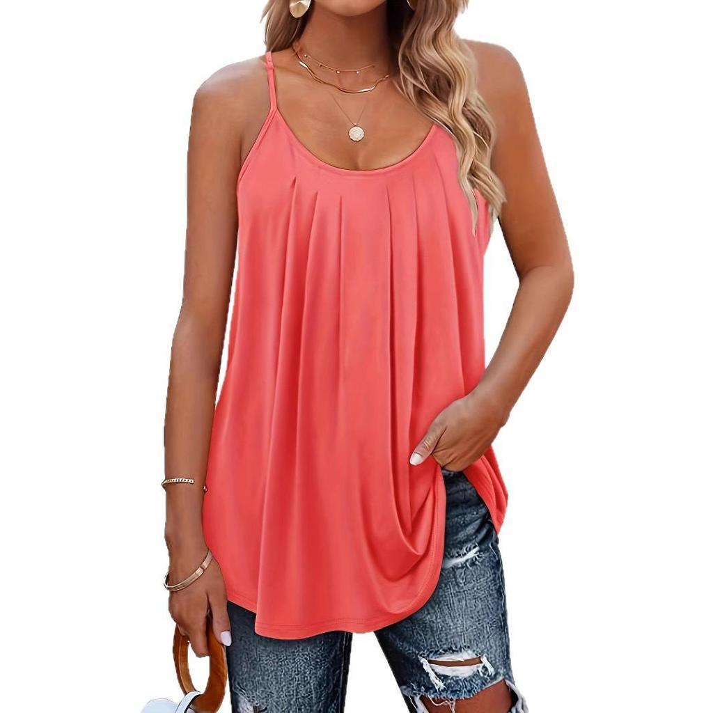 Damen Plissiertes Sommer-Tanktop mit Spaghettiträgern 2025
