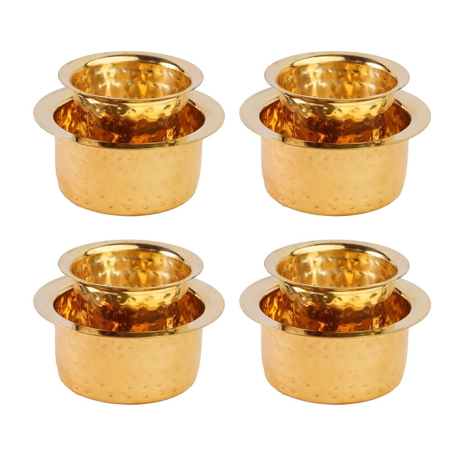 

Латунная чашка для кофе Давара/Дабара и стакан для подачи фильтрованного кофе/чая/Традиционная кумбаконамовская дабара латунная дабара - | Кованая матовая - 150 мл (Набор из 4)