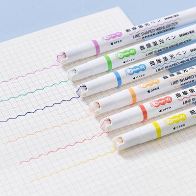 6 Stück linienförmiger Textmarker, mehrfarbig, Rollerspitze, Kurvenliner, Marker, Textmarker, Neuheit, Schreibwaren, Schule