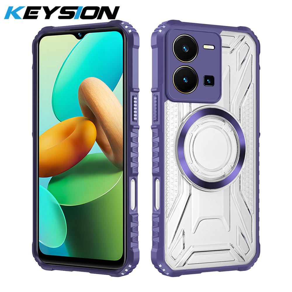 

KEYSION Прозрачный магнитный чехол для VIVO Y35 4G Мягкий силикон+ПК Сверхпрочный противоударный чехол для телефона для VIVO Y22 Y22S for VIVO Y22S фиолетовый