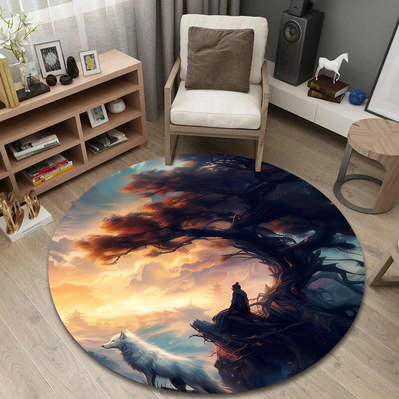 Handmade Style Round Pop Art Multicolor Accent Rug, Non-Slip Floor Mat for Kitchen