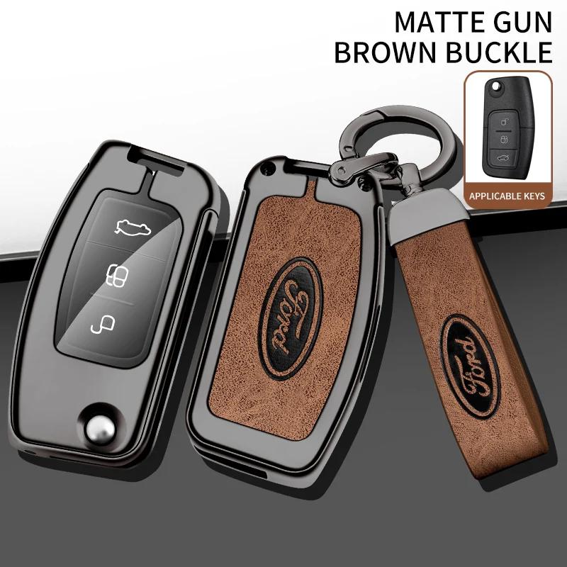 Autoaufkleber 2025 Heißes Leder Auto Schlüsselanhänger Hülle Schlüsselanhänger Schutzschale für Ford Fiesta Focus 2 C-Max Ecosport S-Max Fusion Mon