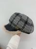 Retro Plaid Plush Star Anise Beret Women's Year Autumn Winter Warm Face Small Bud Painter Hat Tide