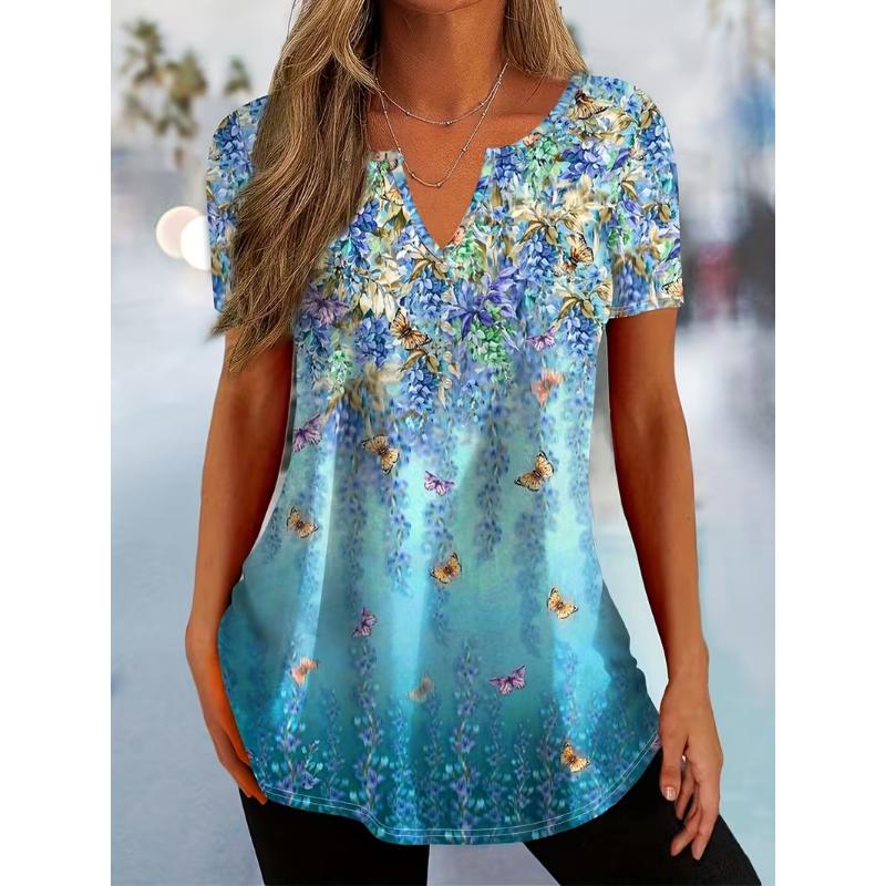 

Stripe pattern 3D printed V-neck short sleeved T-shirt casual top made of polyester breathable women s top 2XL