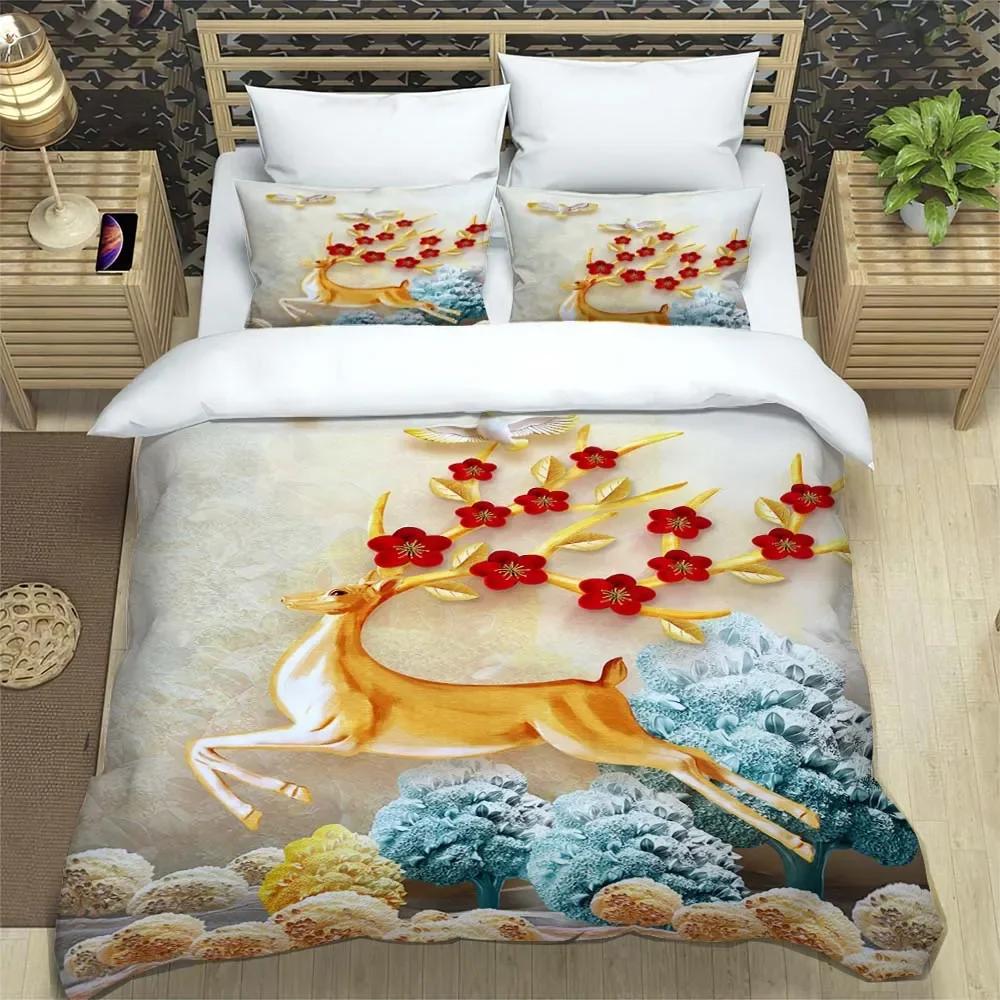 Deer fashion cartoon 3D printed bedding Queen bedding set  Customized King size bedding set Soft and comfortable