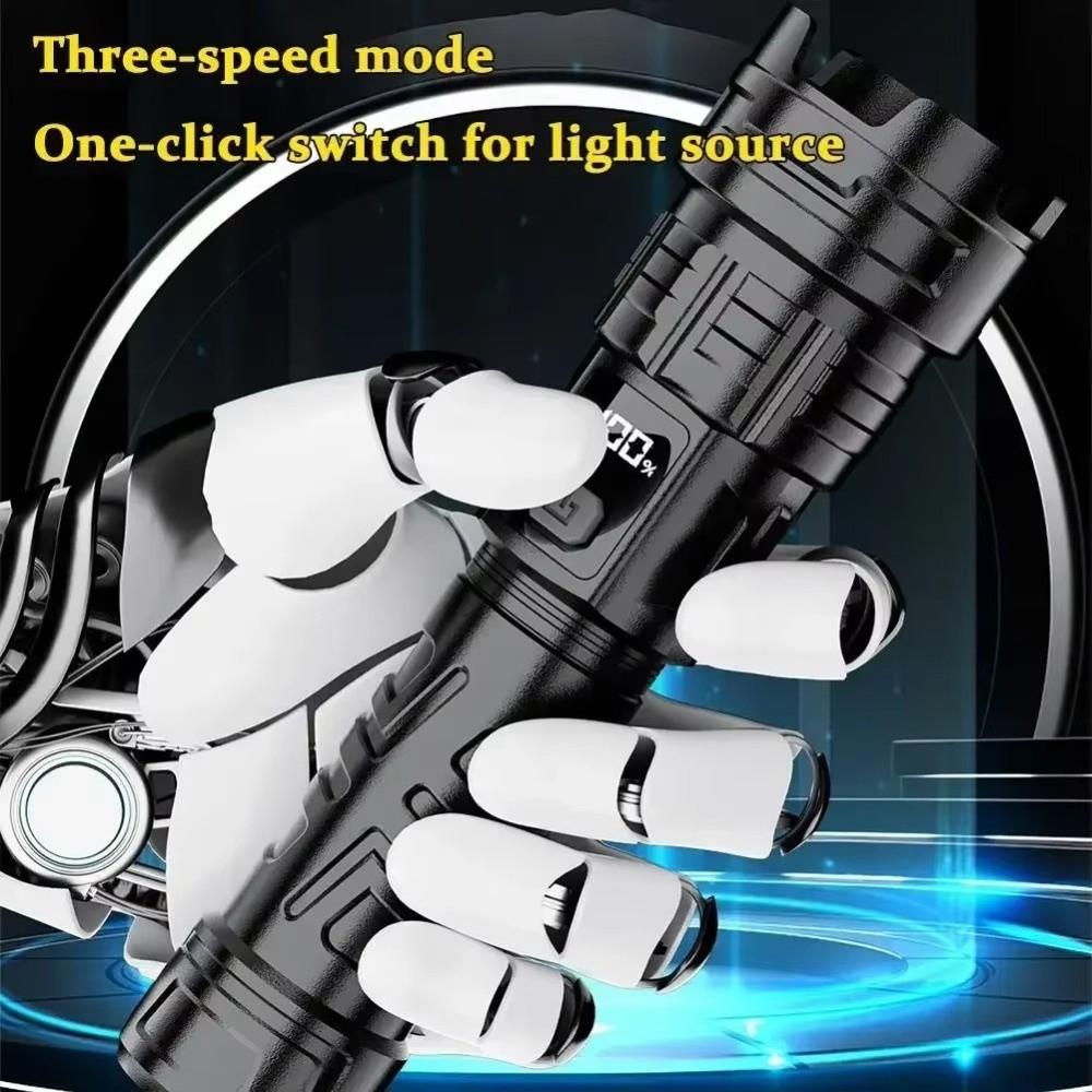 Rechargeable Super Bright LED Flashlight Portable Telescopic Sliding Zoom Outdoor Strong Light Flashlight Digital Display