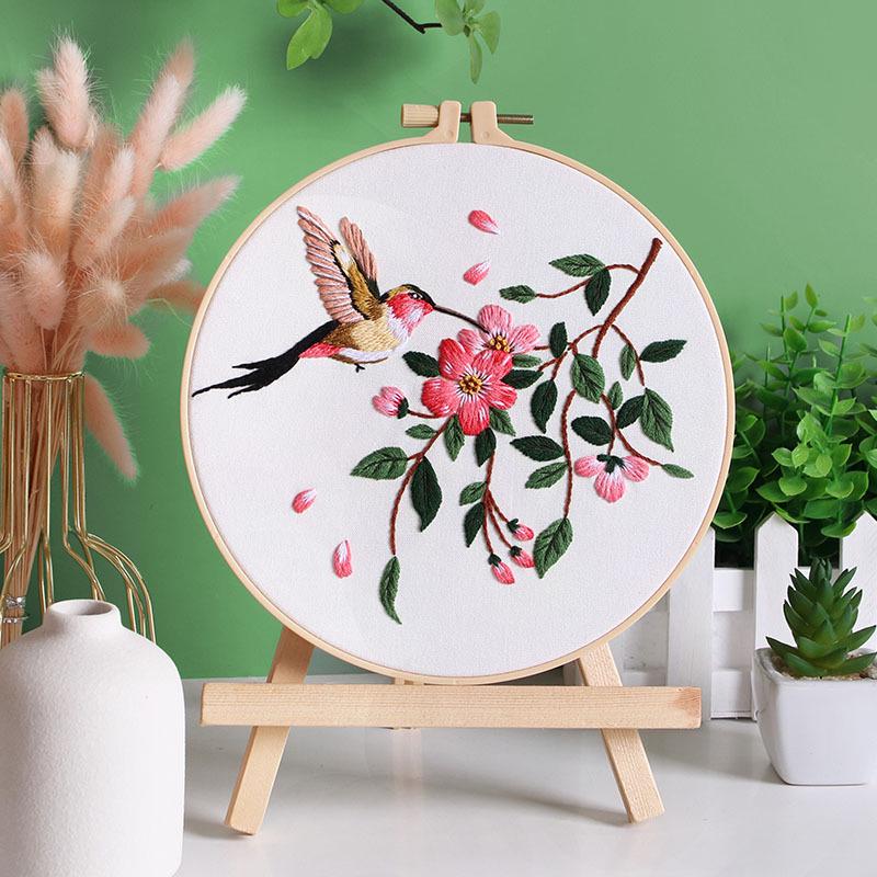 DIY Handmade Embroidery Kit: Hummingbird and Floral Design