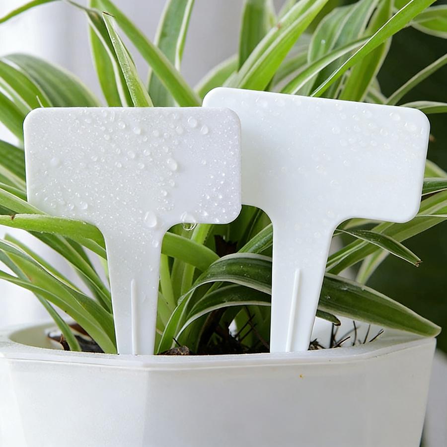 20pcs 10cm White Potted Flower Pot Label T-shaped Plant Label Plant Identification Memo Label Horticultural Planting Accessories