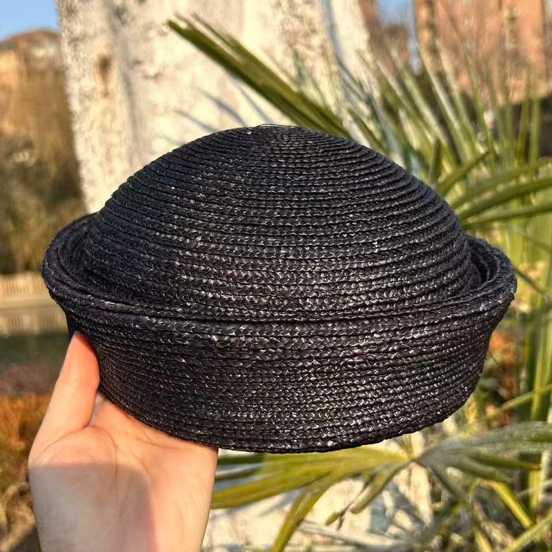 Summer Natural Wheat Straw Pillbox Hats Fedoras Women'S Sun Hat Circle Concave Top Straw Beret Hat Church Derby Party Beach Hat
