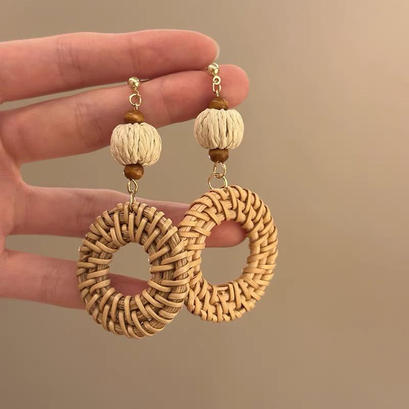 Colorful Dopamine Fabric Beaded Earrings – Women's Studs, Seaside Vacation Style, Ear Clips