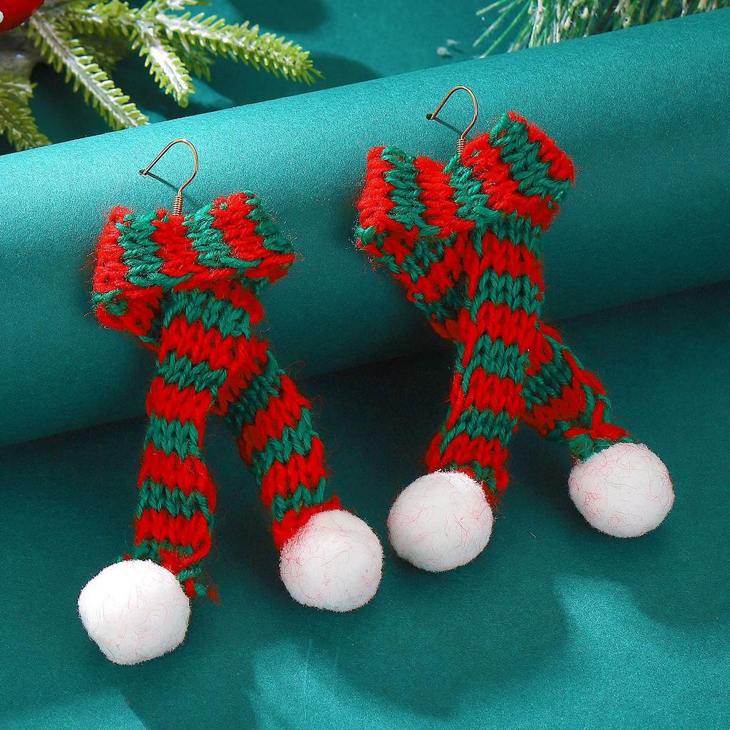 New Autumn and Winter Christmas Wind Knitted Wool Hat Scarf Earrings Girl Sweet Temperament Hairball Earrings